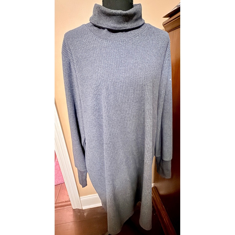 Columbia Tunic Top Womens 1X Gray Excellent Ribbed Turtleneck AW5492